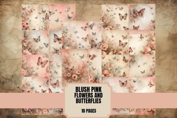 Blush Pink Flowers & Butterflies Junk Journal Pages