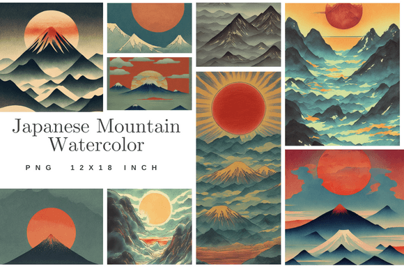 Capturing Tranquility: Japanese Mountain Watercolor Illustration