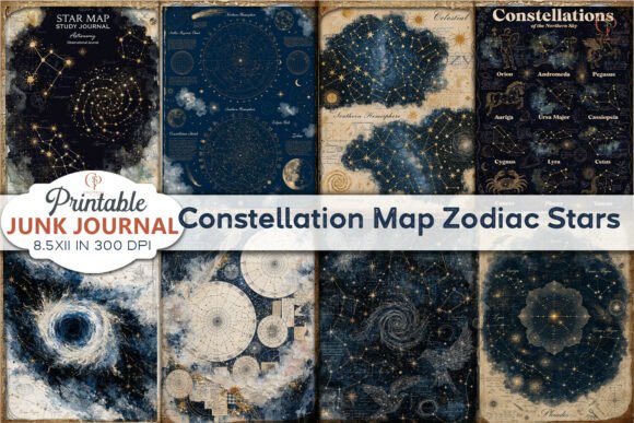 Constellation Map Zodiac Stars Junk Journal Pages: A Creative Guide
