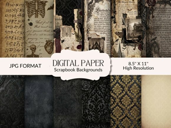 Dark Elegance: The Gothic Background Papers & Clipart Bundle
