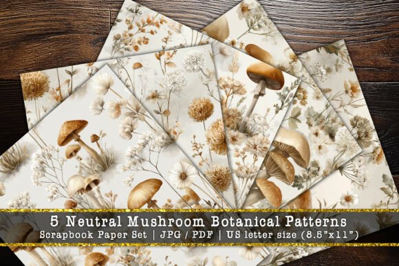 Neutral Mushroom Botanical Scrapbook Set: A Woodland Palette