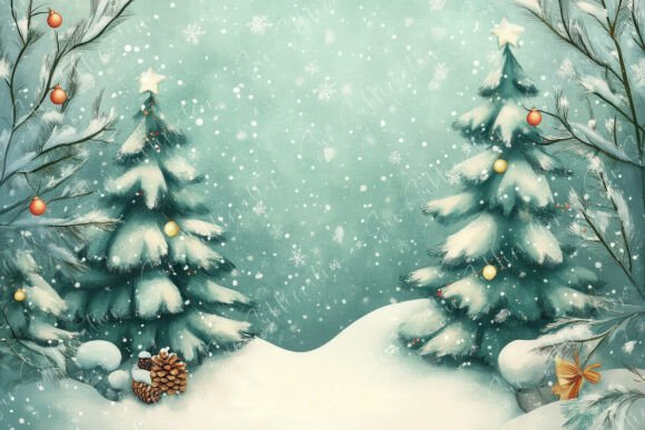 Snowy Christmas Scene with Decorated Trees for Festive Projects