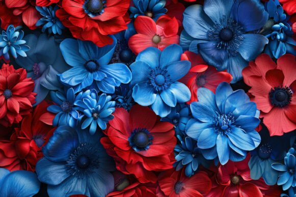 Stunning Red and Blue Floral Pattern Background W