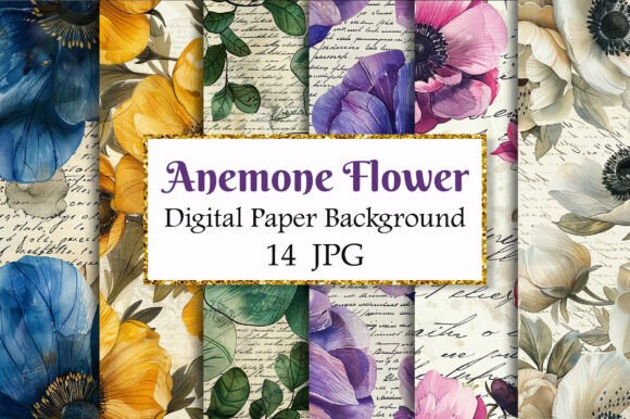 Timeless Elegance: Crafting with Vintage Anemone Flower Digital Paper