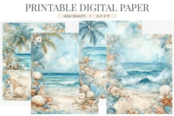 Tropical Palm Beach Shell Digital Paper for Creative Projects