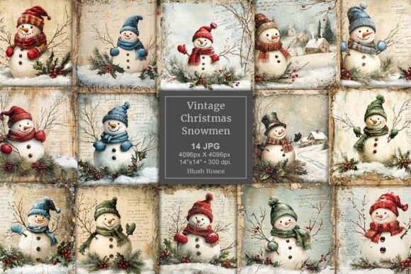 Vintage Christmas Snowmen Digital Paper: A Timeless Holiday Asset