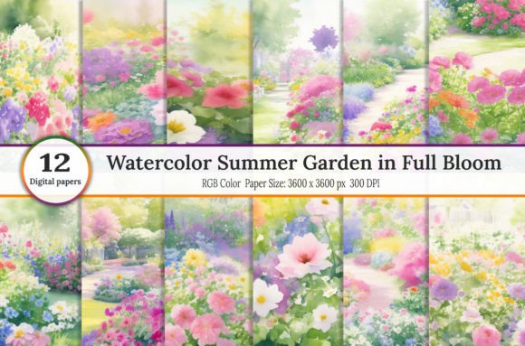 Watercolor Summer Garden in Full Bloom: A Design Asset for Every Season